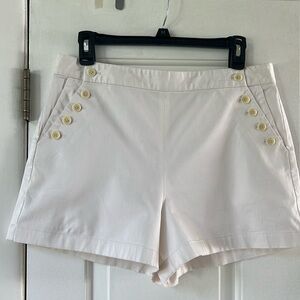 Theory white cotton shorts with side buttons, size 10